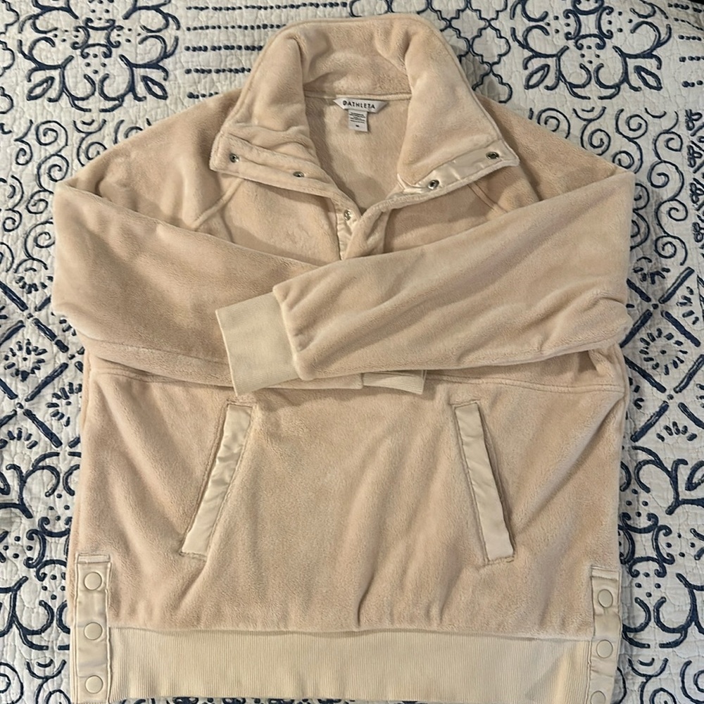 Athleta Recover Cozy Snap Front Sweatshirt Chantilly Cream